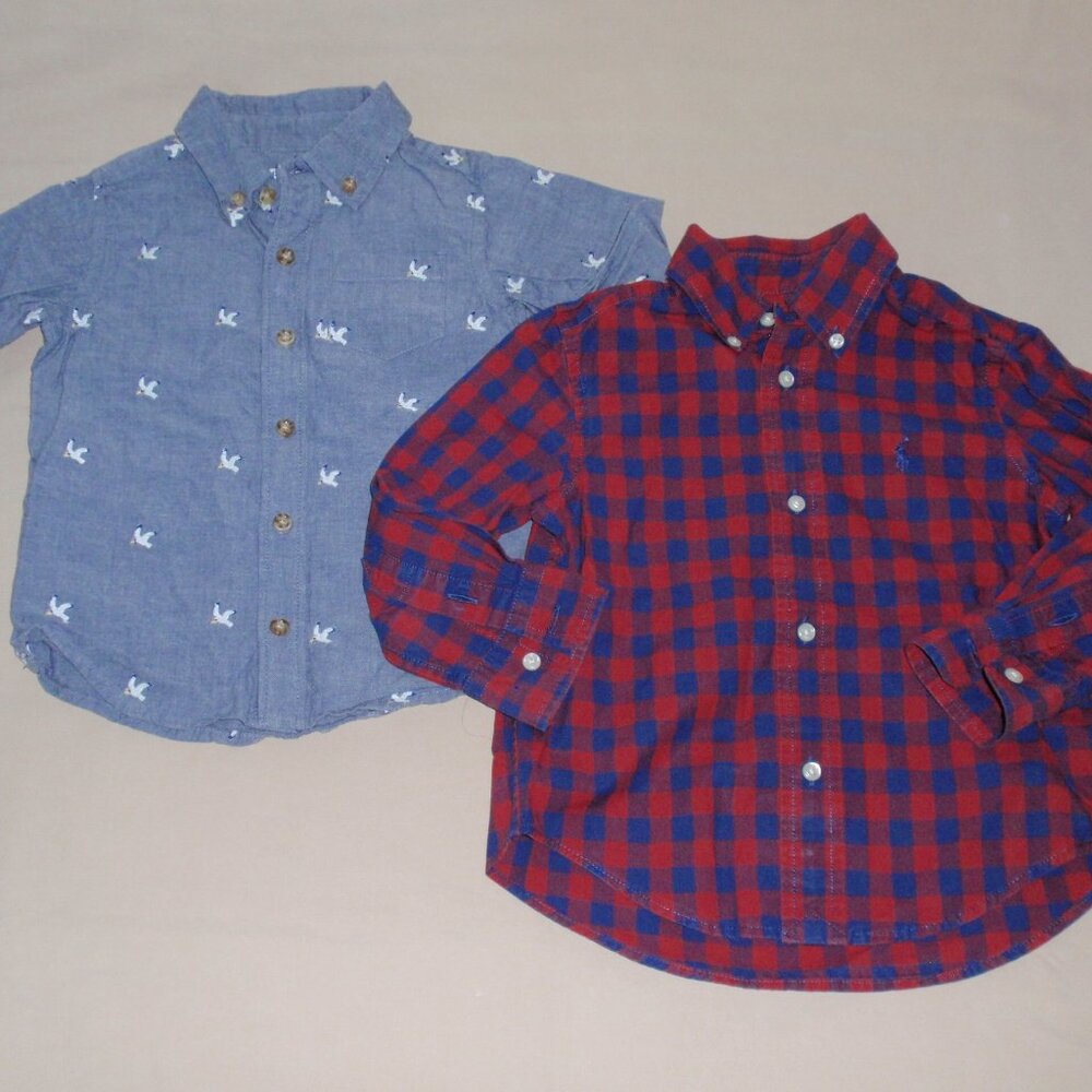 Lot of 2 Boys Ralph Lauren Crown Ivy Seagulls Long Sleeve Button Shirt Check 2t